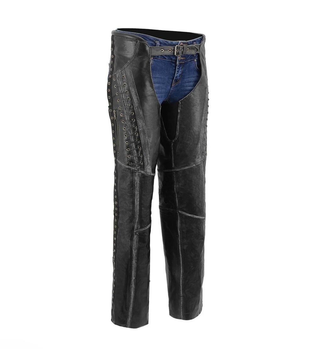 NWT Milwaukee Leather MLL6526 Women's 'Laced' Distressed Grey Moto Riding Chaps
